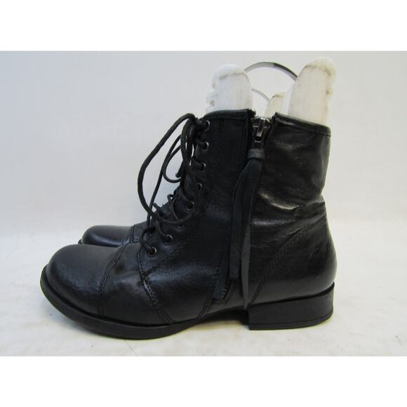 STEVE MADDEN Size 6.5 M Black Leather Zip Lace Up Fashion High Ankle Boots - Picture 1 of 11